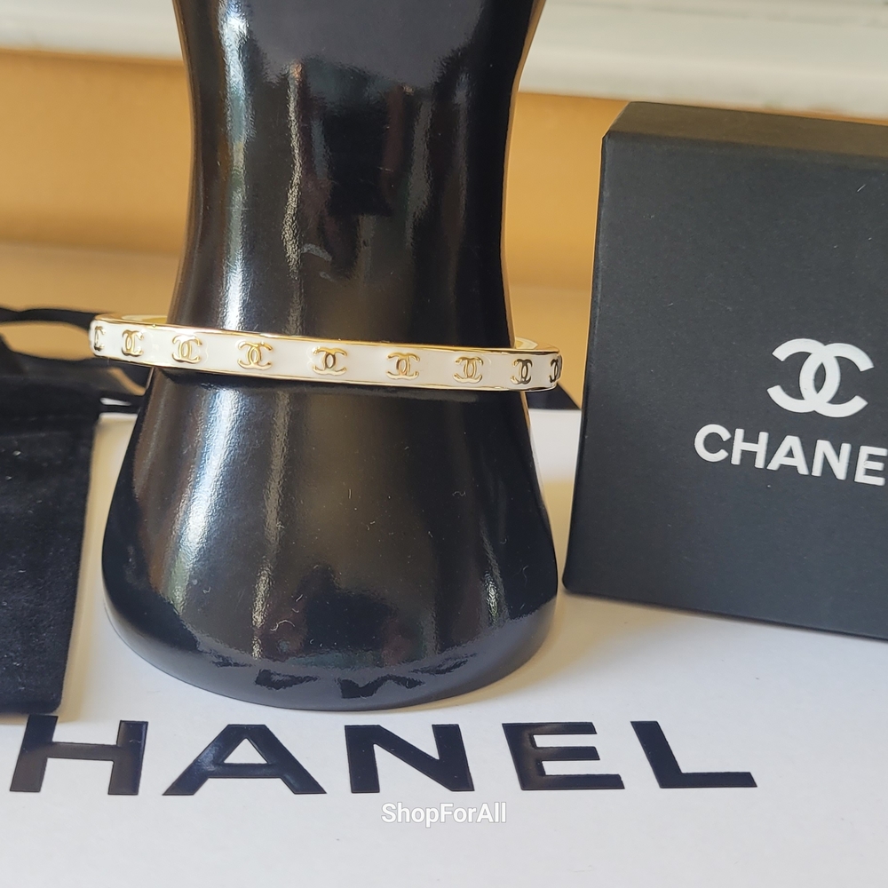 Chanel Gold and White Bangle Bracelet - Picture 7 of 12